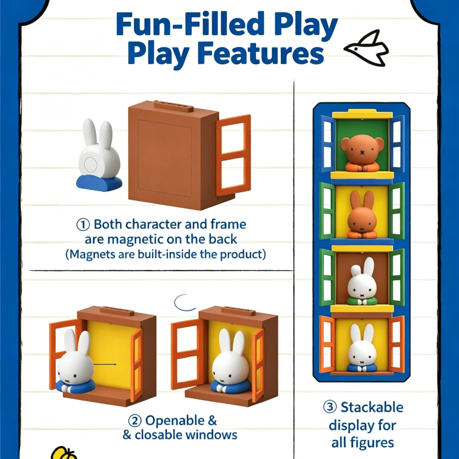 Official Licensed Miffy Window Scene Stackable Blind Box, Cute Rabbit Magnetic Fridge Magnet Decor, Colorful Window Design Stackable Collectible Ornament, Japanese Style Fridge Decoration, Random 1pc