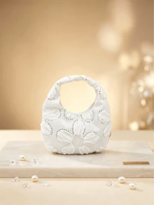 1pc Elegant Girl Mesh Sequin French Style White Lace Mini Handbag Fashion Clothing Accessory - Mesh Floral - View 1