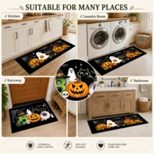 1pc, Cartoon Ghost Black Cat Pumpkin Pattern Printed Diatomaceous Earth Kitchen Mat, Halloween, Can Be Used As Halloween Gift, Halloween Decoration, Absorbent Kitchen Floor Mat, Kitchen Rug, Long Strip Foot Mat, Sink Front Mat, Suitable For Kitchen, Bathroom, Entryway, Hallway, Laundry Room And Home Decor - Multicolor - View 3