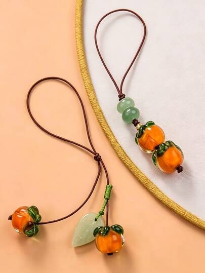 1pc Cute Glass Persimmon Phone Charm, Decoration For Phone, Bag And Keys, Meaningful Birthday And Holiday Gift For Mom, Family And Friends