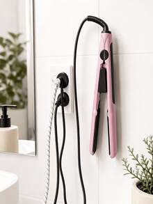 2pcs No-Drill Adhesive Hair Tool Storage Rack, Wall-Mounted Straightener And Curling Iron Holder - 2 Pieces - View 5