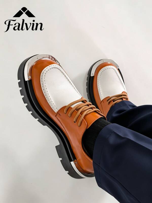 Men's Thick Sole Derby Shoes With Patch Decor, British Style Cargo Style Hiking Shoes, Fashionable Colorblock Casual Loafers, Men's Lace-Up Formal Shoes, Vintage Men's PU Leather Shoes, Wedding Shoes