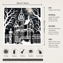 Haunted Mansion Painting Stencil, Reusable Gothic House Template For Wall Art, Canvas, Fabric, Pillow And Halloween DIY Decor Projects - Single Piece - View 2