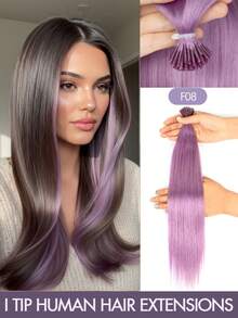 I-Tip Hair Extensions 50pcs Real Human Hair Long Straight Hair Fusion Micro Ring Multi-Color Mermaid Color Heat Resistant Party Hair Pieces Halloween Christmas Music Festival Holiday Gift - SLavender - View 3