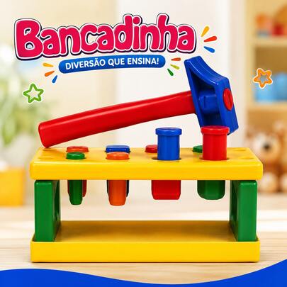 Bancadinha Infantil Educativa com Martelo – Brinquedo Interativo para Coordenação Motora – A Partir de 12 Meses