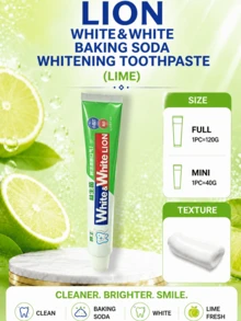 Lion's Baking Soda Whitening Toothpaste, Refreshing Lime Flavor, Full Size 120g, Travel Size 40g, Probiotic Toothpaste For Fresh Breath, Removes Stains, Suitable For All Ages - Cool Lime Scent - Toothpaste - View 2
