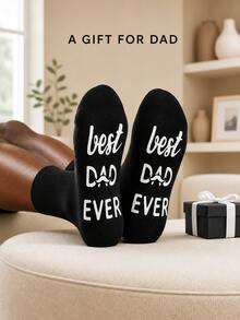 1/2雙男士襪子 BEST DAD EVER 鞋底字母圖案趣味禮物襪，適合父親節禮物 - 黑色 - 查看 7