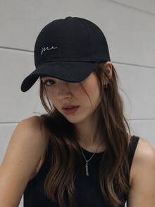 1pc Minimalist Embroidered Baseball Cap, Unisex Adjustable Casual Curved Brim Dad Hat, Classic Solid Color Design, Suitable For Outdoor Travel - A - View 4
