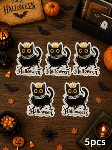 Custom Halloween Stickers Personalized Black Cat Party Favor Labels Spooky Cute Kitten Decals For Cups Treat Boxes Candy Jars Envelope Seals Decor - Multicolor 2 - View 9