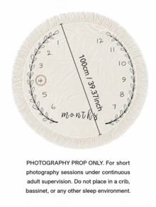 Newborn Photography Props Baby Monthly Milestone Round Blanket With Tassel Edge 1-12 Months Growth Record Photo Backdrop Unisex - White - View 4