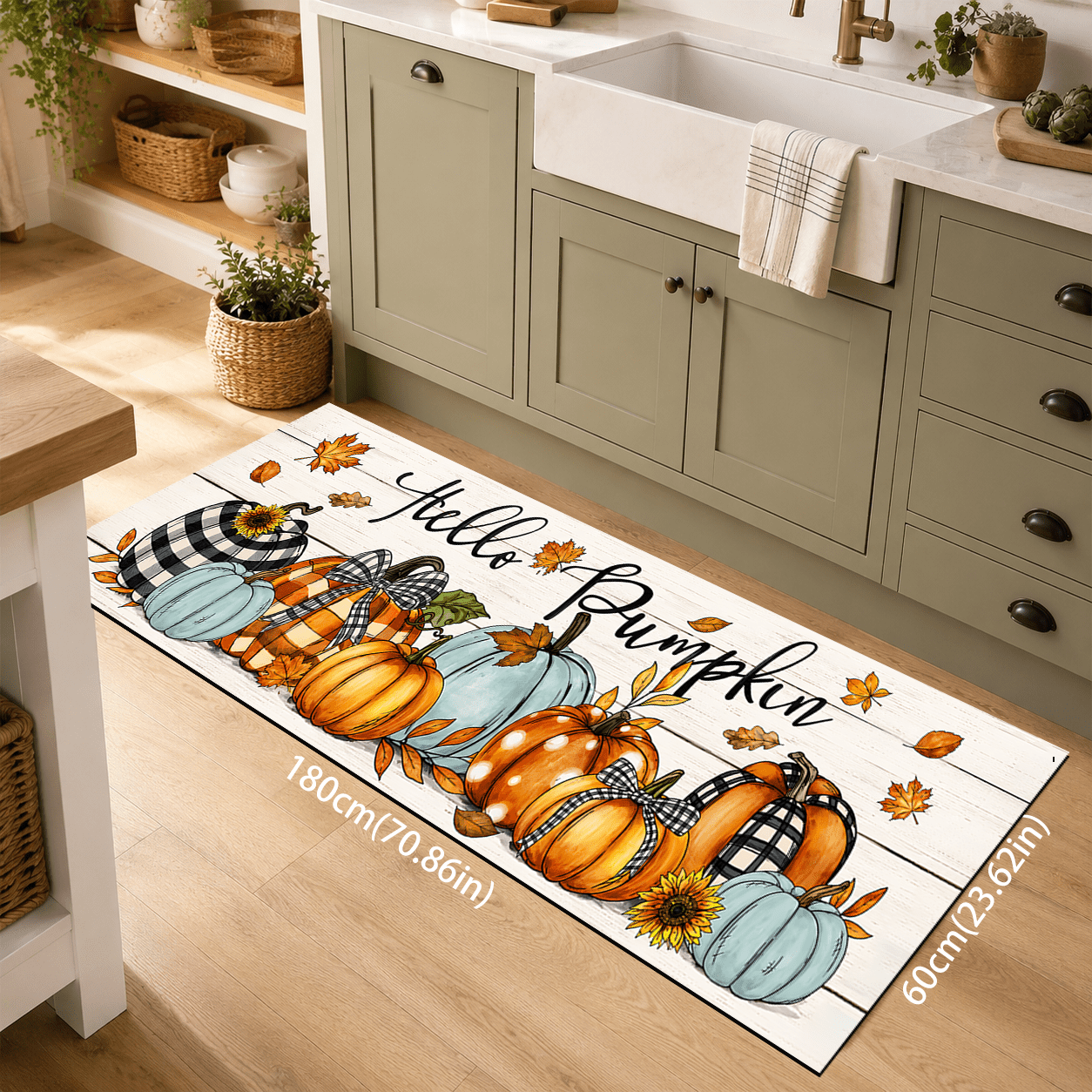 1pc Pumpkin Pattern Printed Diatomaceous Earth Kitchen Mat, Absorbent Kitchen Floor Mat, Kitchen Rug, Long Runner Mat, Sink Front Mat, Suitable For Kitchen, Bathroom, Entryway, Hallway, Laundry Room And Home Decor - Multicolor - View 12