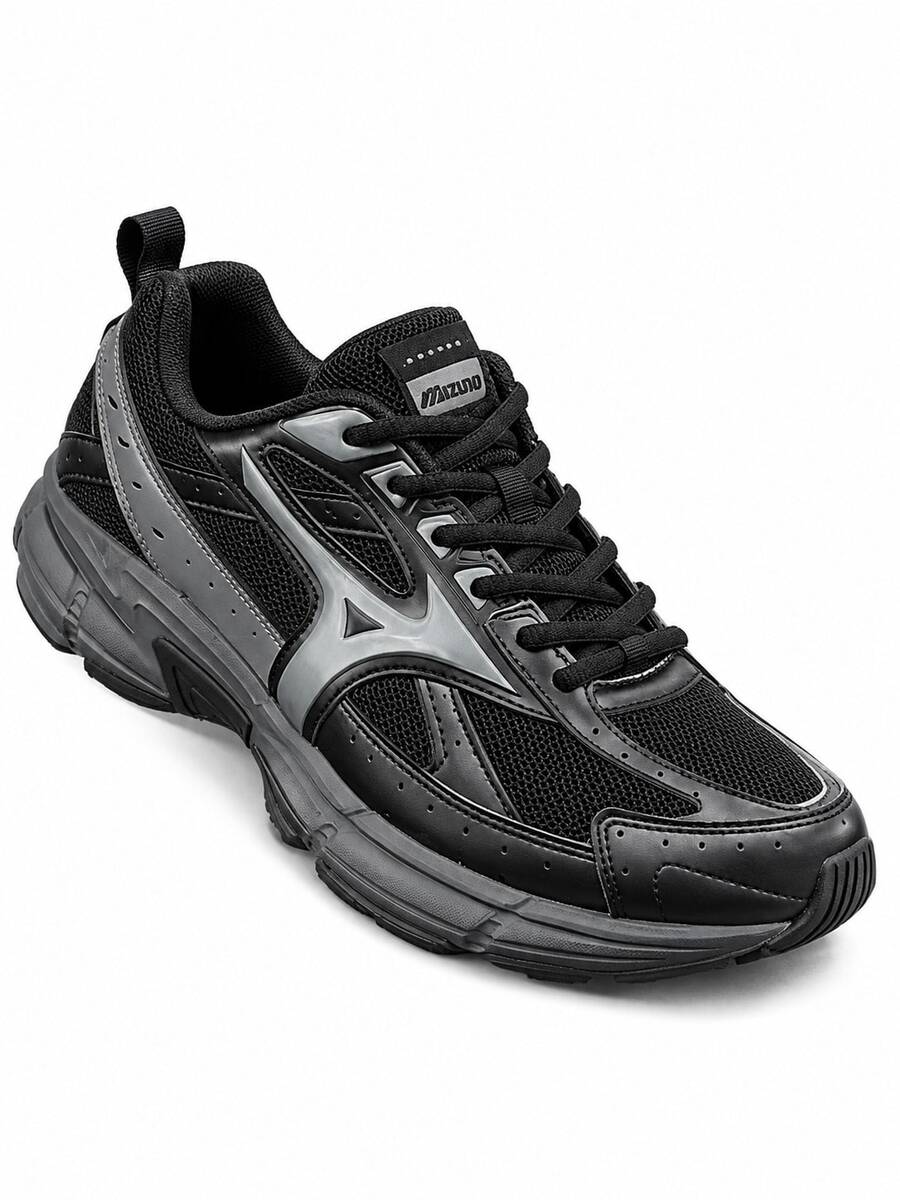 Mizuno 新款 SPEED復古厚底運動鞋,輕量透氣緩震跑步鞋,男女通用 - 黑色/灰色 - 查看 1