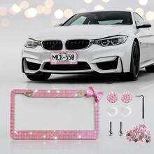 Rhinestone License Plate Frame With Bow – Bling Crystal Car Tag Holder For US Standard Plates, Includes Screws & Caps, Girly Auto Accessory - A - View 2