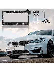 Rhinestone License Plate Frame With Bow – Bling Crystal Car Tag Holder For US Standard Plates, Includes Screws & Caps, Girly Auto Accessory - A - View 9