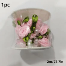 Pink Rose Pearl Leaf Beaded Garland Ribbon, Suitable For Wedding, Party, Home Decor, DIY Accessories, Gift Wrapping - 2m/78.7in - Ribbon - View 10
