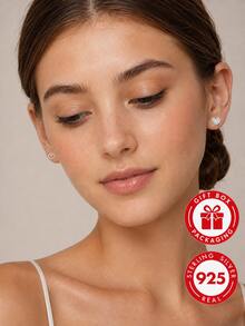 GLIMMER GI 1 Pair S925 Sterling Silver Hypoallergenic Asymmetric Heart Cubic Zirconia Stud Earrings, Elegant Versatile Premium New Style, Suitable For Daily Wear/Vacation/Valentine's Day/Birthday Gift, Women's Earrings, 925 Silver Jewelry, Gift Box - Silver - View 2