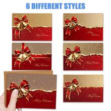 6 SET/ 12 SET Christmas Red Bow & Gold Bell Greeting Cards | Includes Envelopes, Blessing Cards | Perfect For Birthdays, Celebrations And Thank You Notes, Holiday Greetings And Messages, Ideal Gift STN8 - Sets - View 6