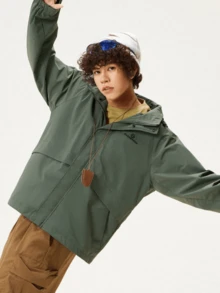 CAMEL CROWN Men's Hooded Windproof And Waterproof Jacket For Outdoor Use, Couple Style - Lake Tea Green - View 4