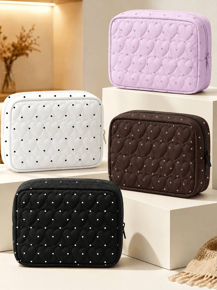 New Heart Quilted Polka Dot Print Portable Storage Bag, Large Capacity Makeup Bag, Suitable For Daily Use, Outdoor Activities And Travel; Convenient Storage Solution For Organizing Medicine, Cosmetics, Phone And Other Small Items; Travel Essential, Suitable As Christmas Gift, Personalized Gift Bag, Small Exchange Gift Or Home Decor. (Print Cut Position Random) - Multicolor - View 1