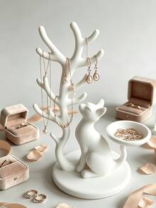 1pc Creative Cat Jewelry Tree Stand, Jewelry Storage Rack, Holiday Gift, Creative Gift - White - View 6