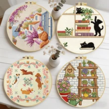 1PC 20*20cm/7.9*7.9in,Architecture And Animals Embroidery Kit, DIY Handmade Embroidery Set For Adult Beginners, Home Gift, Women's Sewing Gift, Including User Manual, Printed Pattern Fabric, Embroidery Frame, Needle And Thread. - Architecture - View 12