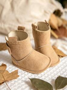Infant Solid Color Ankle Boots, Autumn/Winter Warm Magic Tape Easy On/Off Indoor/Outdoor Small Boots - Apricot - View 6