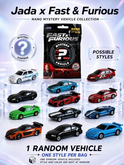 Jada Fast & Furious Nano Mini Car, Random Style, Colorful Pocket-Size Movie Vehicle Collectible, Compact Desktop Display Model For Street Style Collection
