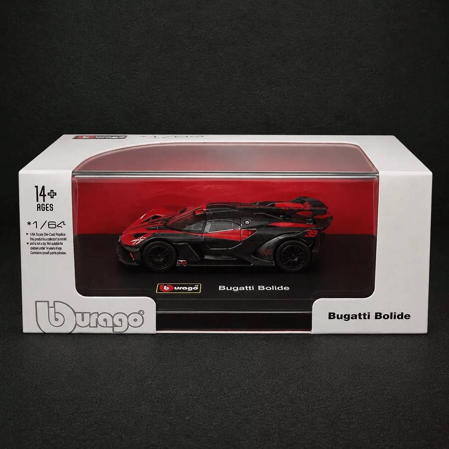 Burago 1:64 Bugatti Bolide Diecast Car Model, Blue/Red Sports Car, Acrylic Display Case, Collectible Racing Car Model - Multicolor - View 1