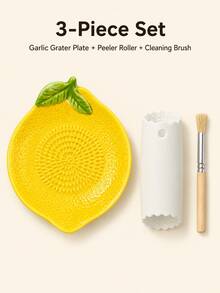 1/3pcs Garden Theme Ceramic Garlic Grinding Plate Set, Garlic Grinder And Ginger Grinder, Dip Plate With Silicone Garlic Peeler And Cleaning Brush, Multi-Functional Kitchen Tool Suitable For Garlic, Ginger, Carrot, Yam, Butter, Housewarming Gift - Garden-themed Garlic Press - View 14