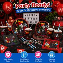 Roblox 50pcs Disposable Paper Game Cartoon Party Set, Includes Paper Plates, Cups, Napkins, Straws, Birthday Tableware Set, Suitable For Birthday Party, Halloween, Thanksgiving, Labor Day, Christmas Decoration - B - View 2
