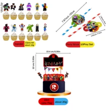 Roblox 23个卡通主题蛋糕装饰旗，多色时尚印花设计，厚实耐用材质，适用于生日、节日派对装饰、婚礼、婴儿派对、礼品包装 - Roblo boy 蛋糕旗插 吸管 - 查看 8