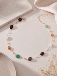 1pc Natural Stone Necklace For Women, Suitable For Daily, Holiday & Party Wear - Multicolor - View 3
