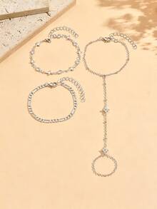 3pcs/Set Minimalist Elegant Silver Bracelet Fashion Star Rhinestone Handmade Chain Multi-Layer Stackable Women's Hand Jewelry Suitable For Daily Wear, Photo, Travel, Dating And Gathering - Multicolor - View 2