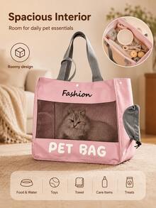 Pink Pet Travel Tote Bag, Oxford Cloth Breathable Mesh Window Cat Pet Carrier, Fashion Letter Print Snap Button Design, Large Capacity Portable Pet Travel Bag, Suitable For Small Cats And Dogs Outdoor Shopping And Daily Use - Multicolor - View 3