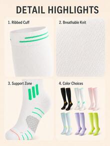 Unisex Knee-High Compression Sports Socks, Light Pressure Breathable Knitted Athletic Socks, Long Support Socks, Suitable For Running, Cycling, Fitness, Outdoor Winter Sports - Multicolor - View 8
