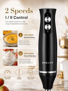 SOKANY 4-In-1 Blender, Mixer, Grinder, Combines Electric Mixer And Kitchen Blender Functions, Includes Blender, Mixing Head, Chopper And Measuring Cup. Can Be Used To Grind Meat, Fruit And Vegetables - Black - View 5