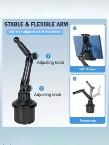 Dudukan Ponsel/Tablet untuk Tempat Gelas Mobil, Alas yang Dapat Diperpanjang Cocok untuk Semua Tempat Gelas Bulat, Klip Besar Universal, Dudukan Ponsel/Tablet Mobil Kompatibel dengan Sebagian Besar Tempat Gelas Mobil, Pemasangan Mudah, Lengan Klip Teleskopik, Dudukan Berputar 360°, Sudut Layar Horizontal/Vertikal yang Dapat Diatur - gaya tempat gelas - View 5