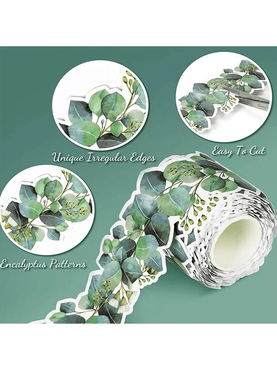 Green Eucalyptus Plant Bulletin Board Border Decorative Strip, 1 Roll 5m Self-Adhesive Decorative Paper, Suitable For Bulletin Board And Classroom Decoration - Green - View 1