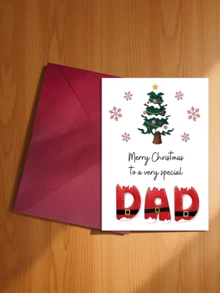 1pc Christmas Card With Envelope - "To A Special Father: Merry Christmas" Holiday Christmas Tree And Santa Claus Greeting, Father's Day Gift, Blank Inside - A - View 12