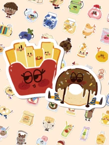 100pcs Food Battle Stickers, Cartoon Cute Decorative Stickers, Suitable For Water Bottles, Scrapbooks, Notebooks, Helmets, Skateboards, Personalized Decoration Material Birthday Party Gift - Multicolor - View 1
