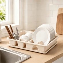 1‑Piece Dish Rack, For Divided Storage Of Bowls, Plates, Chopsticks And Spoons. Comes With A Water‑Drip Tray For Quick Water Draining. Stable Placement And Neat Storage. - Random Color - View 4