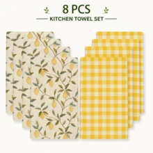 2pcs Lemon Plant Pattern Kitchen Towel Set, Fresh Country Style Rectangular Towels, Single-Sided Printed Design With Yellow Lemon And Green Leaf Pattern, Paired With Bright Yellow Plaid Elements, Suitable For Kitchen Oven Hanging, Dish Washing, Daily Home Decor, All Seasons And Holiday Celebration Scenes - Multicolor - View 12