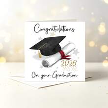 2026 Graduation Greeting Card, Graduation Cap & Diploma Illustration Blessing Card, Graduation Season Gift Thank You Card, Watercolor Style Graduation Congratulations Card, Student Graduation Season Handwritten Blessing Commemorative Card - View 4