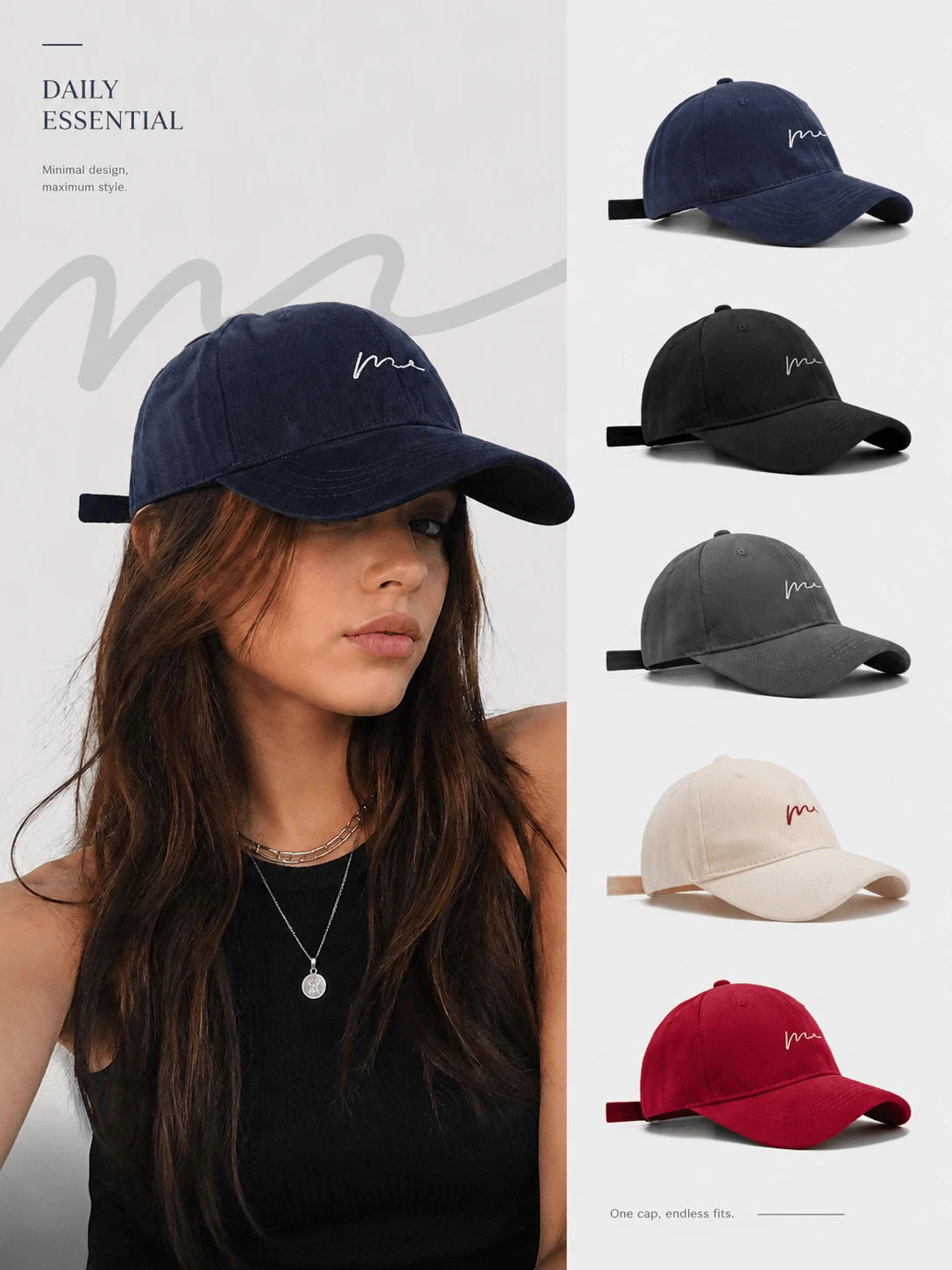 1pc Minimalist Embroidered Baseball Cap, Unisex Adjustable Casual Curved Brim Dad Hat, Classic Solid Color Design, Suitable For Outdoor Travel - A - View 1