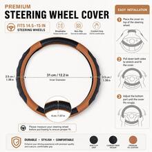 Car Steering Wheel Cover, Carbon Fiber Texture Brown Yellow PU Leather Steering Wheel Protector, Honeycomb Breathable Rubber Anti-Slip Inner Ring, Universal 14.5‑15 Inch Fit Most Cars And SUVs - Multicolor - View 7