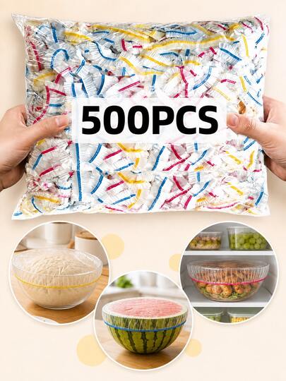 500PCS 14.96in Extra Long Elastic Food Covers, Stretchable LDPE Bowl Covers For Leftovers, Bread Proofing, Fridge, Picnics & Parties