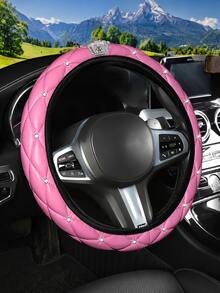1pc Sparkling Rhinestone PU Leather Steering Wheel Cover, Soft & Comfortable, No Inner Ring - Multicolor - View 6