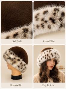 Fashionable Fluffy Faux Fur Headwear: Warm And Comfortable Winter Accessory. Featuring A Thick And Warm Open-Top Design, Suitable For Shopping, Skiing Or Traveling; Snow Leopard Print, Perfect Gift For Skiers. - Multicolor - View 2