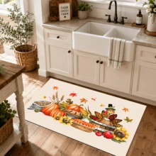 1pc Harvest Theme Printed Diatomaceous Earth Kitchen Mat, Absorbent Kitchen Floor Mat, Kitchen Rug, Long Runner Mat, Sink Front Mat, Thanksgiving, Suitable As Thanksgiving Gift, Thanksgiving Decoration, Applicable For Kitchen, Bathroom, Entryway, Hallway, Laundry Room And Home Decor - Multicolor - View 8