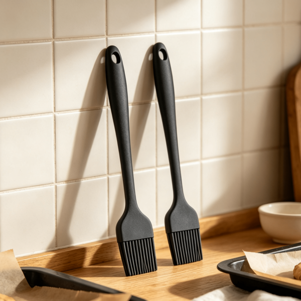 Set di 2 pennelli da cucina in silicone nero (21 cm), pratici aiutanti per la cucina, perfetti per cuocere al forno, friggere e grigliare